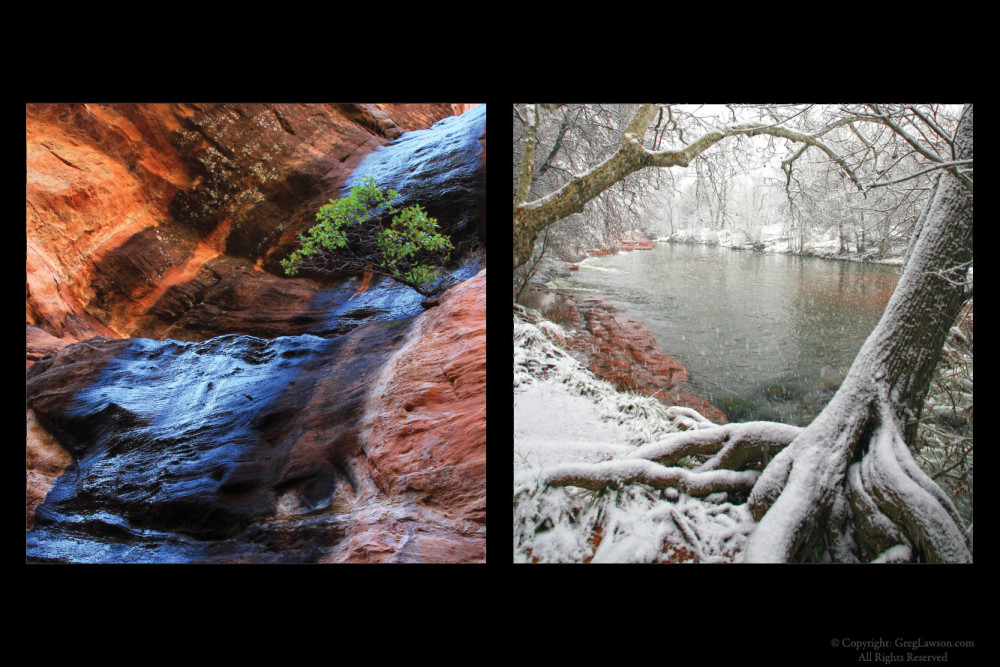 Secret Mountain water course and Oak Creek in winter, Greg Lawson Galleries Sedona