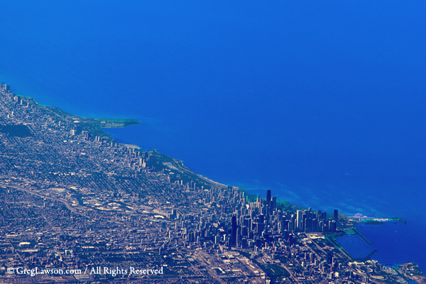 Aerial view of Chicago on Lake Michigan, USA, Copyright Greg Lawson